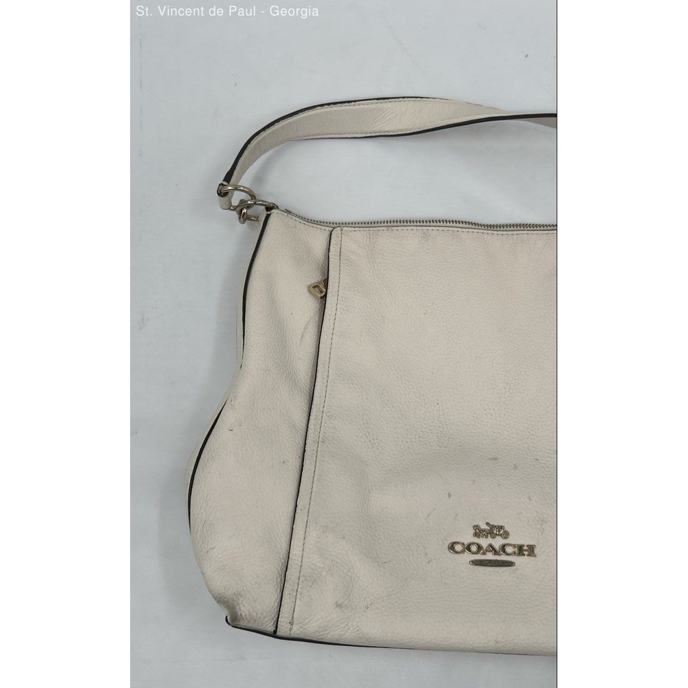 COACH Marlon Hobo Bag Purse Refined Pebble Leather Chalk White W/ Gold Hardware - Picture 3 of 12